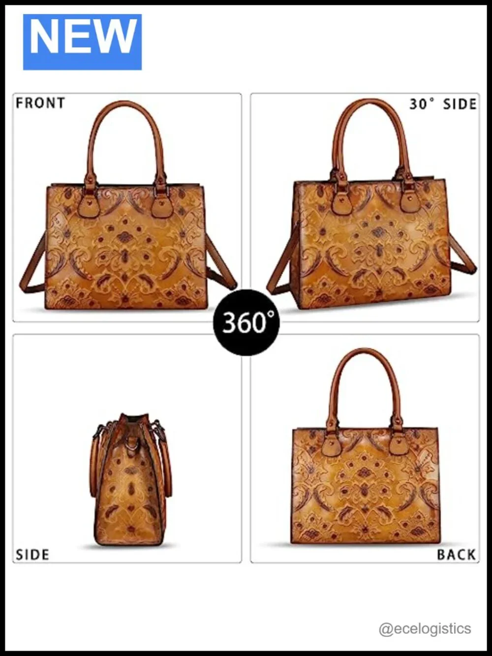 Genuine Leather Tote Bag for Women Embossed Top Handle Shoulder Handbag
